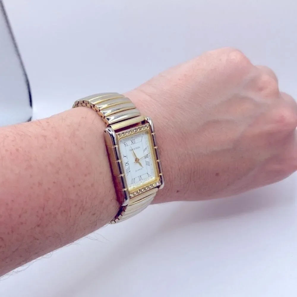 Working! Ladies Timeatron Rectangular Face Stretch Band Minimalist Watch